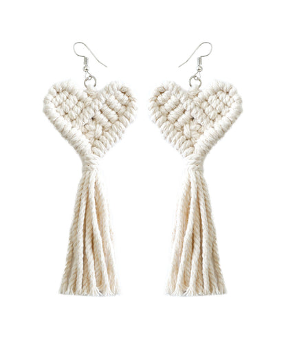 Boutique Pink Cotton Thread Hand Knitting Tassel Love Drop Earrings