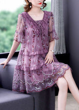 Load image into Gallery viewer, Boutique Purple Ruffles Print Hollow Out Tulle A Line Dresses Summer
