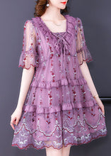 Load image into Gallery viewer, Boutique Purple Ruffles Print Hollow Out Tulle A Line Dresses Summer
