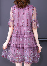 Load image into Gallery viewer, Boutique Purple Ruffles Print Hollow Out Tulle A Line Dresses Summer