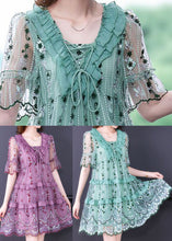 Load image into Gallery viewer, Boutique Purple Ruffles Print Hollow Out Tulle A Line Dresses Summer