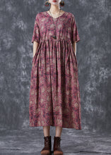 Load image into Gallery viewer, Boutique Red Cinched Print Linen Maxi Dresses Summer
