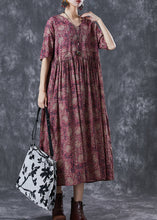 Load image into Gallery viewer, Boutique Red Cinched Print Linen Maxi Dresses Summer