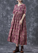 Load image into Gallery viewer, Boutique Red Cinched Print Linen Maxi Dresses Summer