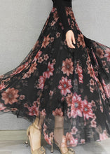 Load image into Gallery viewer, Boutique Red Floral High Waist Draping Tulle Maxi Skirts Spring