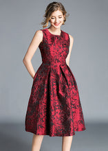 Load image into Gallery viewer, Boutique Red Jacquard Wrinkled Patchwork Silk Party Dress Sleeveless