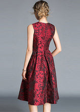 Load image into Gallery viewer, Boutique Red Jacquard Wrinkled Patchwork Silk Party Dress Sleeveless