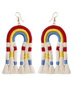 Boutique Red Thread Hand Knitting Tassel Rainbow Drop Earrings