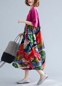Boutique Rose Oversized Patchwork Print Cotton Maxi Dresses Half Sleeve
