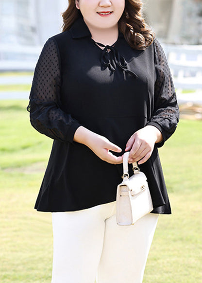 Brief Black Dot Patchwork Chiffon Shirt Long Sleeve