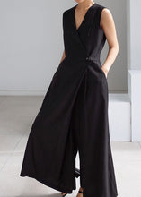 Load image into Gallery viewer, Brief Black V Neck Button Pockets Jumpsuits Summer