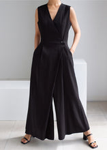 Load image into Gallery viewer, Brief Black V Neck Button Pockets Jumpsuits Summer