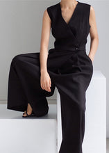 Load image into Gallery viewer, Brief Black V Neck Button Pockets Jumpsuits Summer
