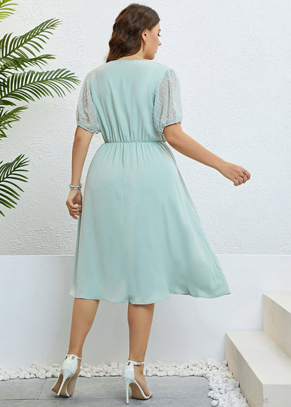 Brief Light Green O-Neck Patchwork Button Chiffon Maxi Dress Summer