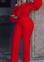 Brief Red Patchwork Solid High Waist Jumpsuits Fall