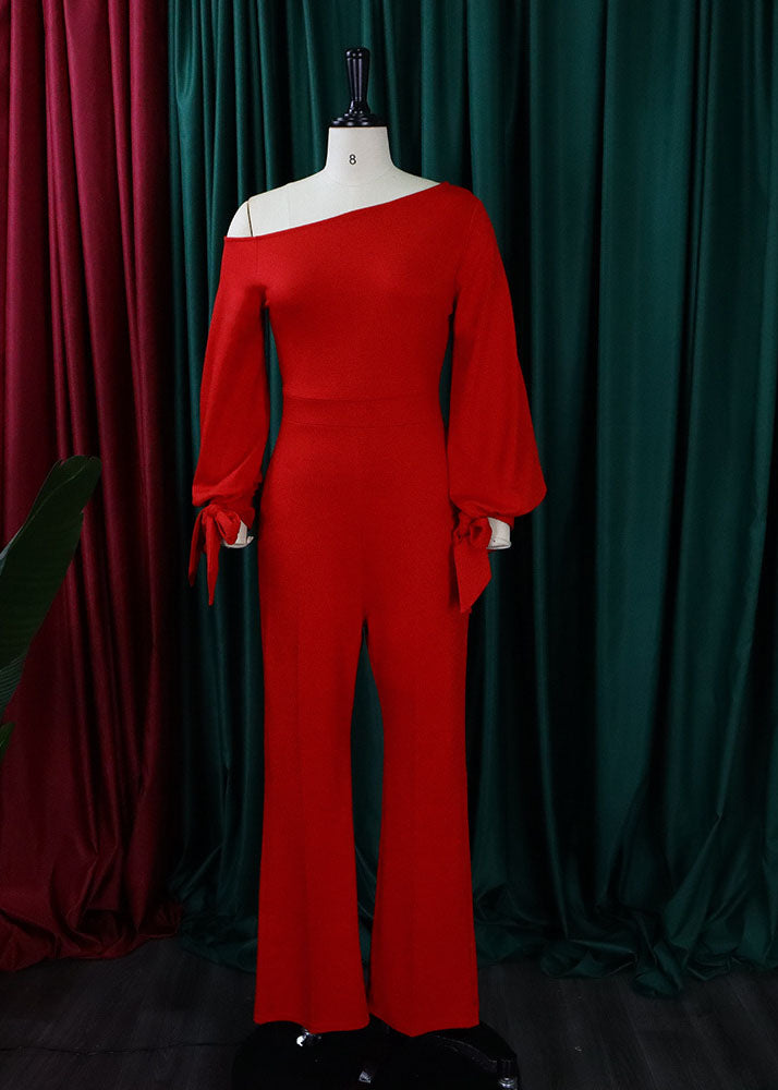 Brief Red Patchwork Solid High Waist Jumpsuits Fall