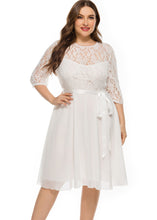 Load image into Gallery viewer, Brief White O-Neck Lace Patchwork Chiffon Mid Dress Bracelet Sleeve