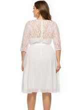 Load image into Gallery viewer, Brief White O-Neck Lace Patchwork Chiffon Mid Dress Bracelet Sleeve