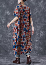 Load image into Gallery viewer, Brown Morning Glory Print Linen Holiday Dress Pockets Summer