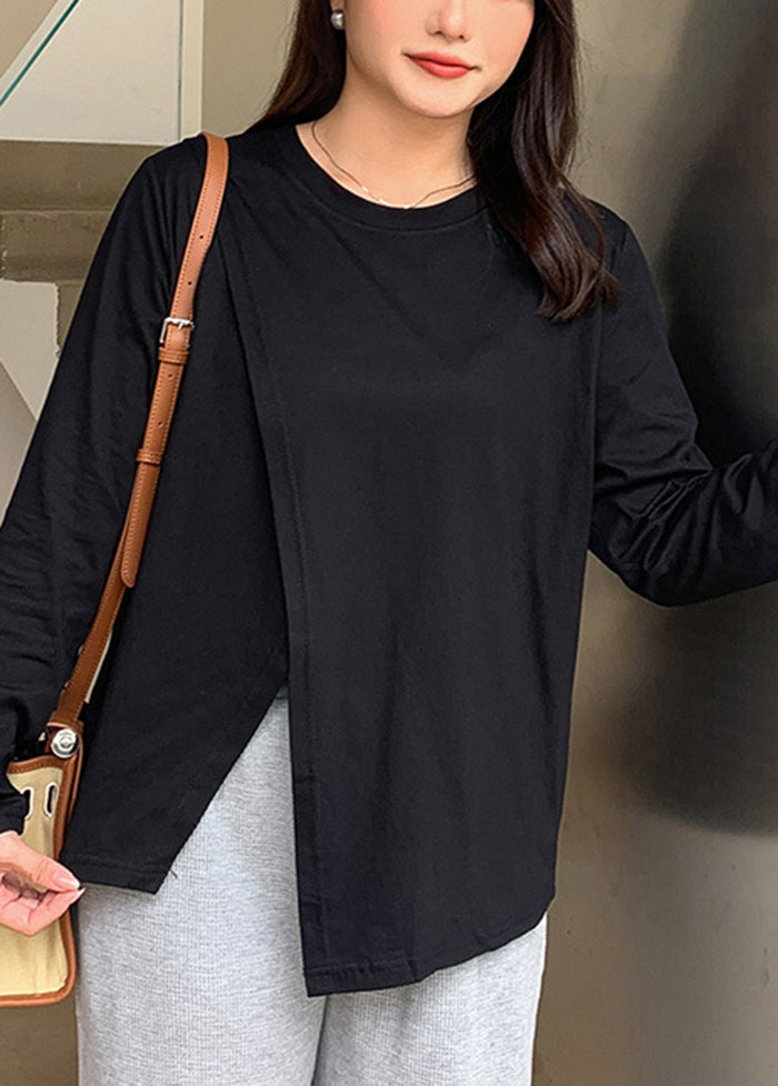Casual Black Asymmetrical Design Cotton Sweatshirts Top Fall