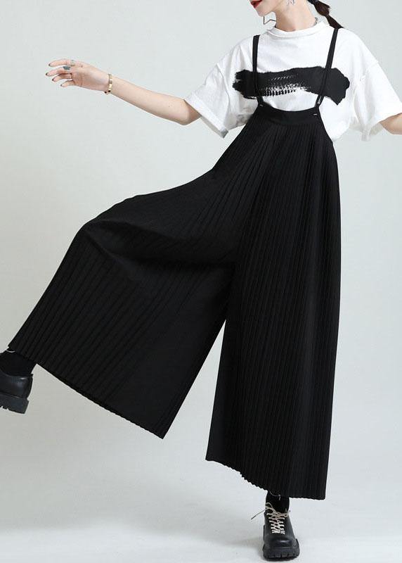 Casual Black High Waist Wrinkled Wide Leg Summer Jumpsuit