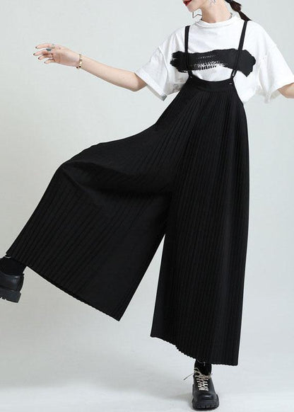 Casual Black High Waist Wrinkled Wide Leg Summer Jumpsuit