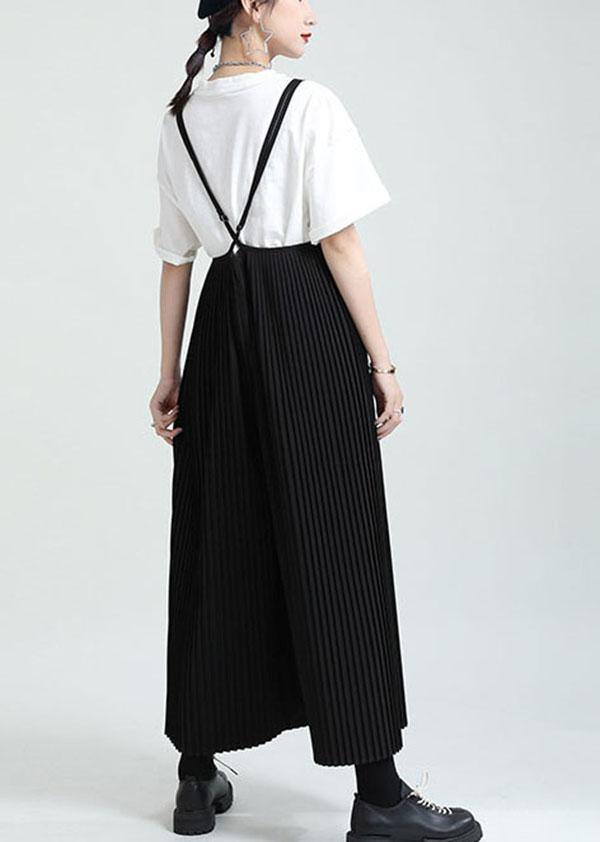 Casual Black High Waist Wrinkled Wide Leg Summer Jumpsuit