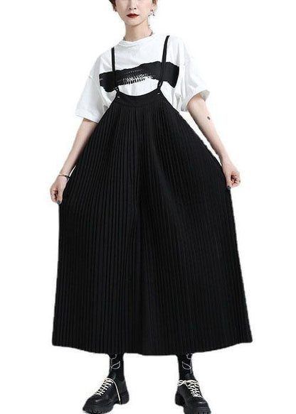 Casual Black High Waist Wrinkled Wide Leg Summer Jumpsuit