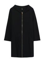 Casual Black Hooded Zippered Exra Large Hem Coats Fall