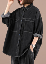Load image into Gallery viewer, Casual Black Loose Casual Denim Fall Long Sleeve Coat