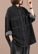 Load image into Gallery viewer, Casual Black Loose Casual Denim Fall Long Sleeve Coat