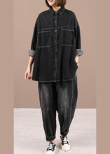 Load image into Gallery viewer, Casual Black Loose Casual Denim Fall Long Sleeve Coat