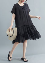 Load image into Gallery viewer, Casual Black O-Neck Patchwork Wrinkled Cotton Dresses Summer