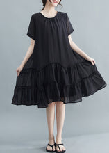 Load image into Gallery viewer, Casual Black O-Neck Patchwork Wrinkled Cotton Dresses Summer