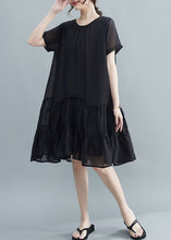 Load image into Gallery viewer, Casual Black O-Neck Patchwork Wrinkled Cotton Dresses Summer