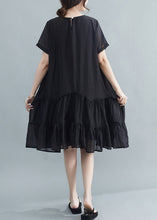 Load image into Gallery viewer, Casual Black O-Neck Patchwork Wrinkled Cotton Dresses Summer