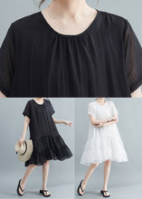 Load image into Gallery viewer, Casual Black O-Neck Patchwork Wrinkled Cotton Dresses Summer