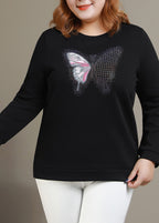 Casual Black O-Neck Print Sweatshirt Long Sleeve