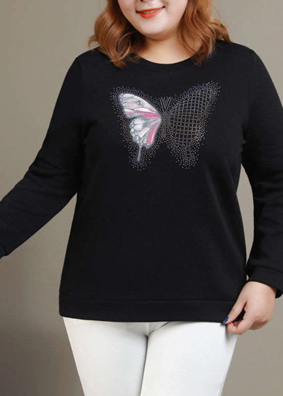 Casual Black O-Neck Print Sweatshirt Long Sleeve