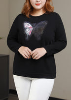 Casual Black O-Neck Print Sweatshirt Long Sleeve