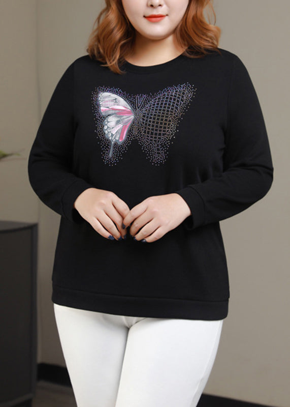 Casual Black O-Neck Print Sweatshirt Long Sleeve
