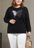 Casual Black O-Neck Print Sweatshirt Long Sleeve