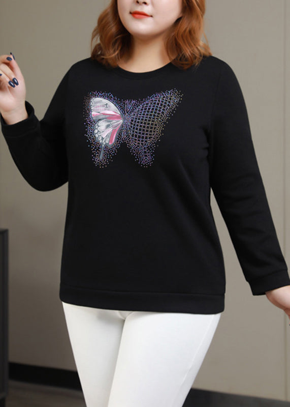 Casual Black O-Neck Print Sweatshirt Long Sleeve