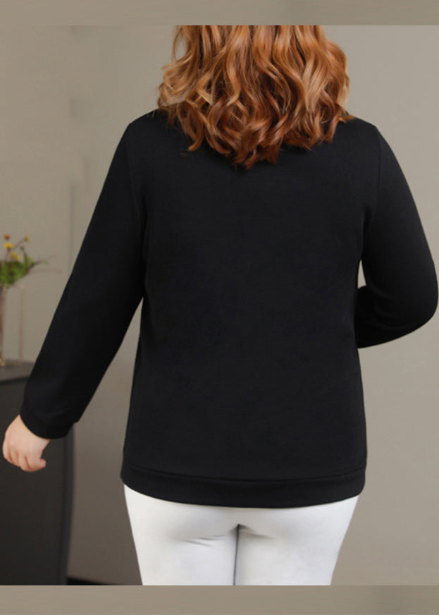Casual Black O-Neck Print Sweatshirt Long Sleeve