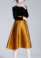 Casual Black Patchwork Orange Velour Long Dress Spring