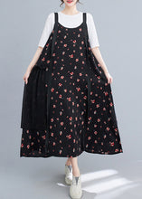 Load image into Gallery viewer, Casual Black Ruffled Patchwork Print Chiffon Strap Dress Summer