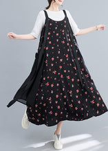 Load image into Gallery viewer, Casual Black Ruffled Patchwork Print Chiffon Strap Dress Summer