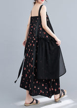 Load image into Gallery viewer, Casual Black Ruffled Patchwork Print Chiffon Strap Dress Summer