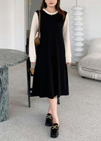 Casual Black Ruffled Patchwork Spandex Fake Two Piece Dress Fall