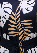 Load image into Gallery viewer, Casual Black V Neck Print Side Open Sashes Silk Vacation Long Dress Bracelet Sleeve